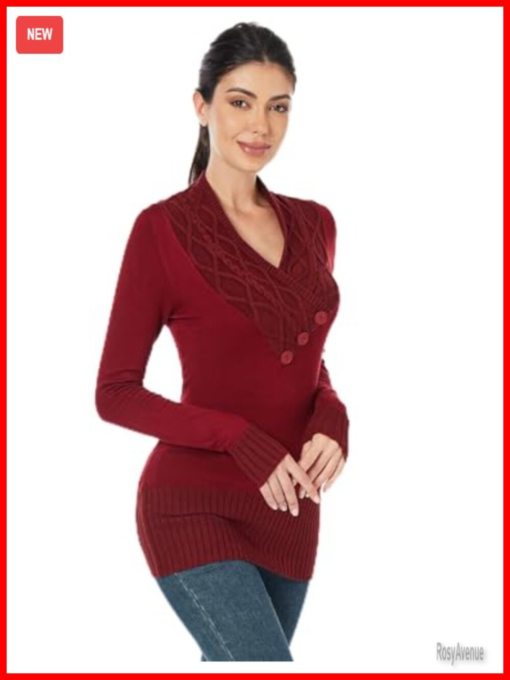 Crossover Cable Knit V Neck Long Sleeve Pullover Sweater Slim Fit